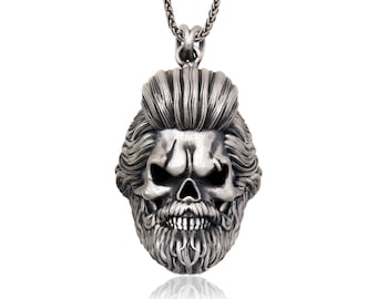 Collana con ciondolo a forma di teschio in argento sterling, gioiello gotico da motociclista