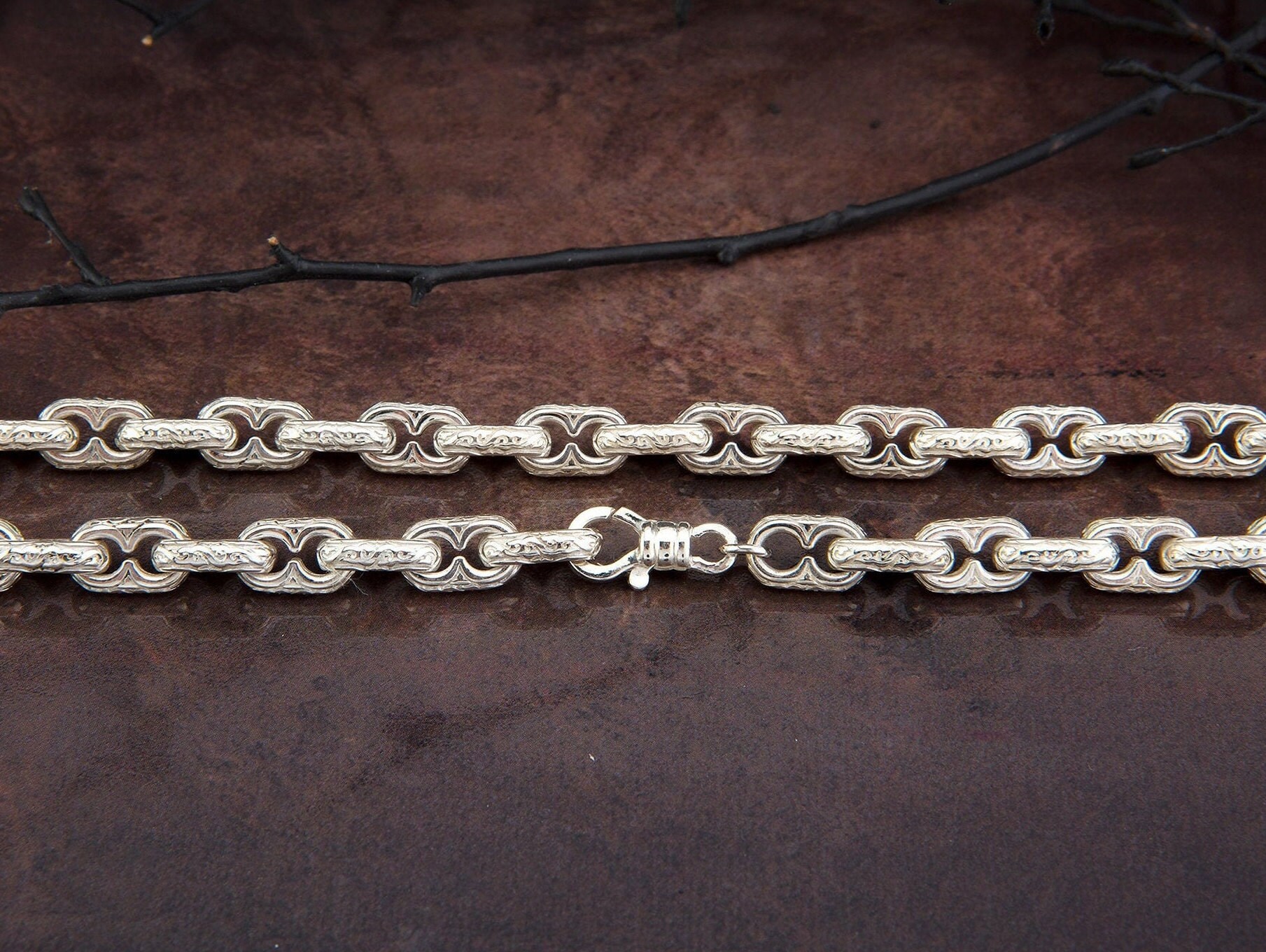 Byzantine Chain Bracelet, Curb Chain Bracelet, Unique Man Silver ...