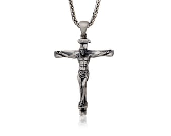 Sterling Silver Cross Necklace For Men, 14K Gold Crucifix Necklace For Women, Religious Jewelry, Gifts For Men, Birthday Gift For Father&#39;s
