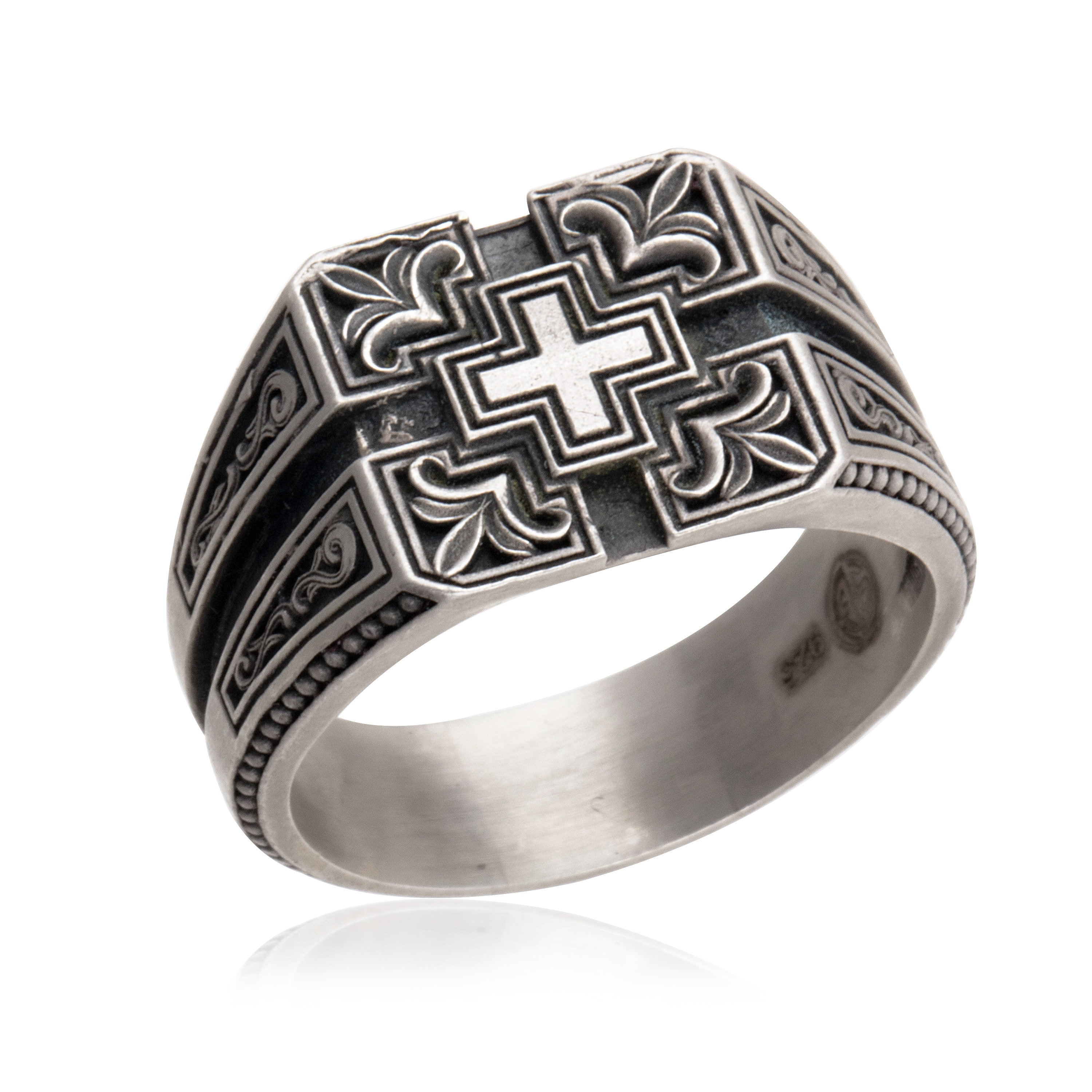 Men's Silver Cross Ring Crucifix Signet Rings Christian - Etsy