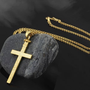 Collana con croce in oro massiccio 10 carati per uomo, collana con crocifisso in oro 14 carati, regalo per uomo, gioielli religiosi, regalo di compleanno per il papà