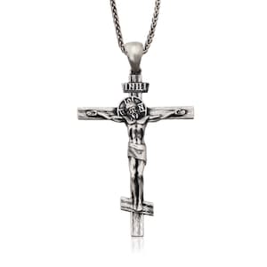Jesus Crucifix Pendant, Silver Cross Necklace, Religious Jewelry For Men, Gift For Father, Silver Man Jewelry, Birthday Gift For Father's