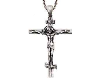 Jesus Crucifix Pendant, Silver Cross Necklace, Religious Jewelry For Men, Gift For Father, Silver Man Jewelry, Birthday Gift For Father&#39;s