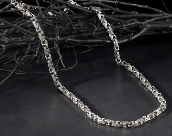 Sterling Silver Handmade Engraved Chain Necklace, Men's Byzantine Chains, Gift For Him, Best Gift For Fathers, Gift For Fathers Day