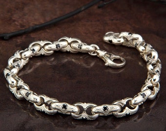 Sterling Silber Chunky Armband, byzantinische Ketten, Herren Handgemachte Kettenarmbänder, Black Diamond Herren Armband, Geburtstagsgeschenk für Vaters