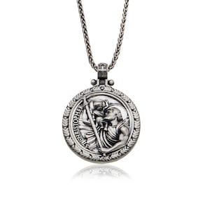 Silver Saint Christopher Necklace, St Christopher Pendants, Catholic Religious Jewelry, Birthday Gifts For Men, Birthday Gift For Father&#39;s