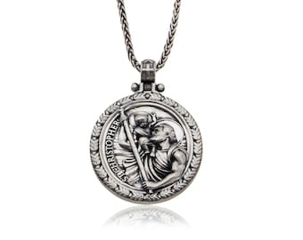Sterling Silver Saint Christopher Pendant Necklace, Catholic Jewelry Gift For Fathers Day