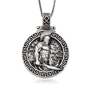 Silver Spartan Necklace, Greek Spartan Warrior Necklace, Leonidas Pendant, Gift For Husband, Necklace For Men, Birthday Gift For Father&#39;s