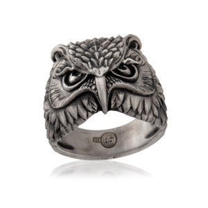 Bagues hibou en argent, bagues hibou faites main, bagues unisexes, chevalières animaux oxydées, cadeau pour les pères, cadeau d'anniversaire pour les pères
