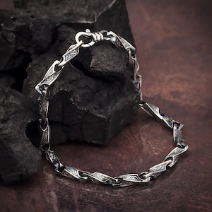 Zilveren Byzantijnse mankettingen, handgemaakte unieke kettingarmbanden, 925 zilveren herenkettingcadeaus, gegraveerde armband, uniek cadeau voor Vaderdag
