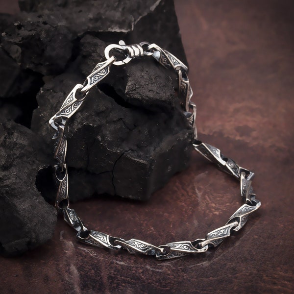 Silver Byzantine Man Chains, Handmade Unique Chain Bracelets, Men's 925 Silver Chain Gifts, Engraved Bracelet, Best Gifts For Father's Day