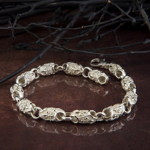 Sterlingzilveren kettingarmbanden voor heren, Byzantijnse kettingarmband, fleur de lis armband, cadeau voor vriendjes, uniek cadeau voor Vaderdag