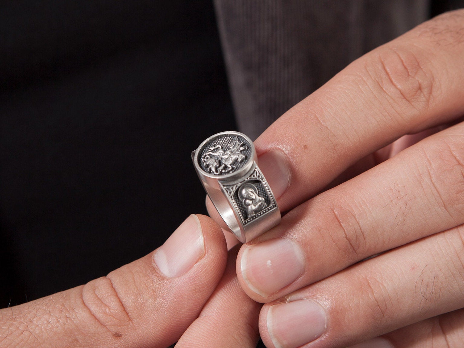 Anello Da Uomo In Argento San Giorgio 925 R001779 - Foto 12