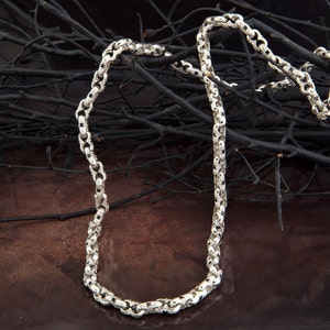 Chunky Chain Necklace, Byzantine Chain, Sterling Silver Handmade Men Necklace, Black Diamond Necklace For Man, Birthday Gift For Father&#39;s