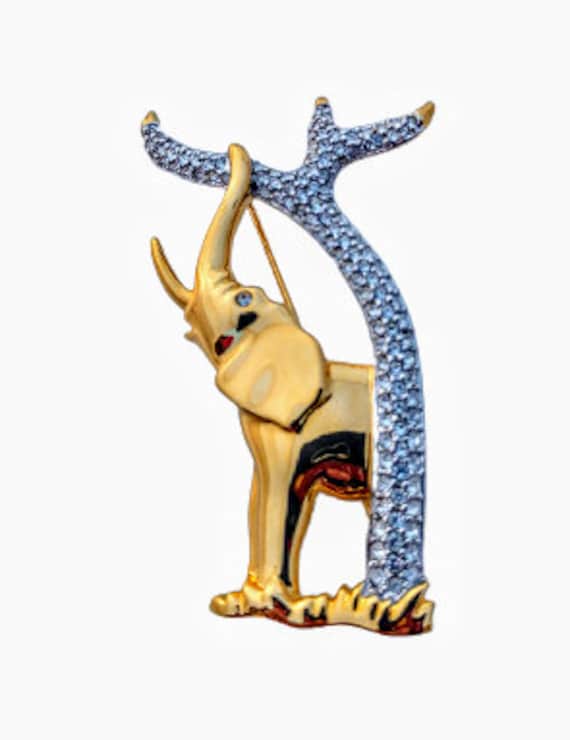 Swarovski Gold Plated Elephant Brooch Etsy