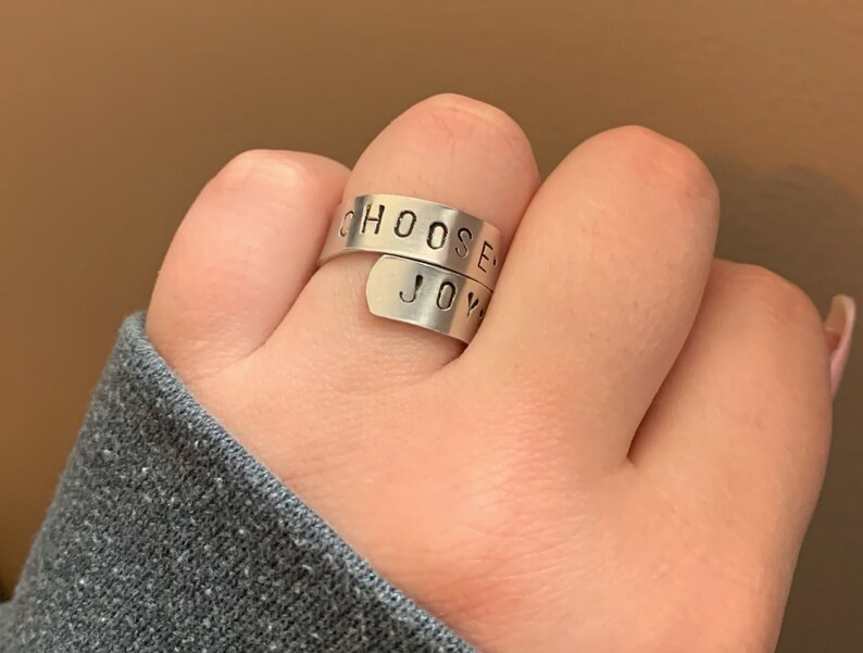 Unique Jewelry Handmade Everyday Jewelry Mental Health Jewelry Stamped Wrap Ring Choose Joy Ring Self Care Ring