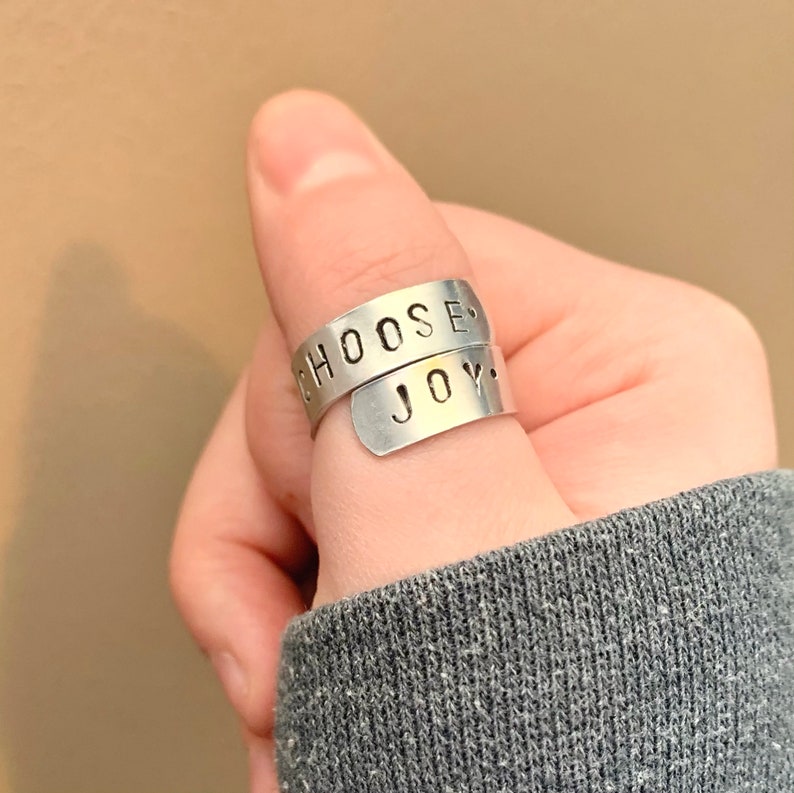 Unique Jewelry Handmade Everyday Jewelry Mental Health Jewelry Stamped Wrap Ring Choose Joy Ring Self Care Ring