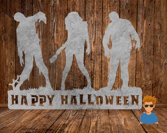 Zombie Happy Halloween Cut File, SVG DXF Vector, CNC Plasma Laser