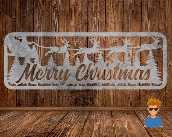 CORTE LISTO,Feliz Navidad con trineo de Papá Noel y árboles de hoja perenne,SVG,dxf,archivo vectorial,plasma,cricut,camiseta,clipart,láser,glowforge,silueta,cnc