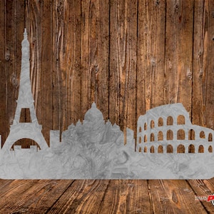 CORTE PRONTO, Paris Roma Skyline, SVG, dxf, arquivo vetorial, corte plasma, cricut, camiseta, clipart, presente, laser, Glowforge, silhueta, cnc