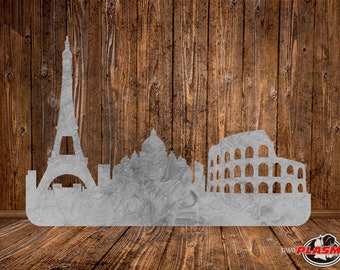 Paris Rome Skyline Vector File, CNC Laser Cut, SVG DXF