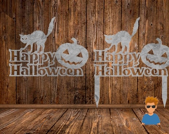 Cat and Pumpkin Happy Halloween Cut File SVG DXF (Digital Download)