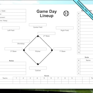 8u Game Day Roster Sheet.pdf Baseball Game Day Lineup Form Printable PDF Instant - Etsy