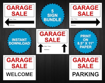 Garage Sale Signs | Printable PDF 5 Pack Bundle | Instant Digital Download