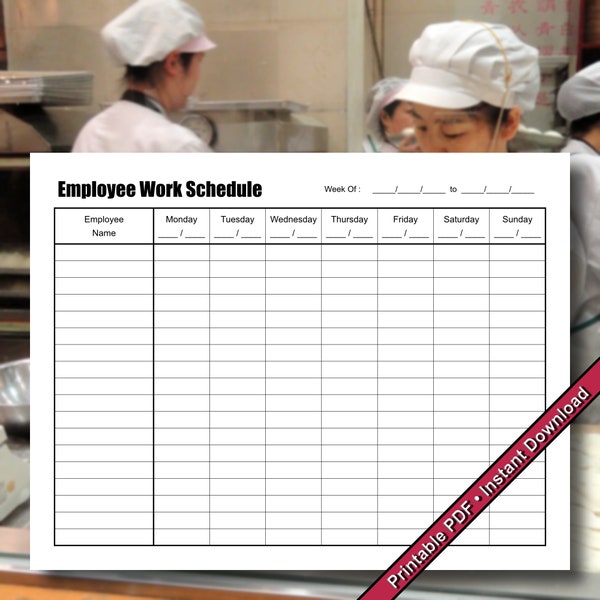 Weekly Employee Work Schedule | Printable PDF | Instant Digital Download