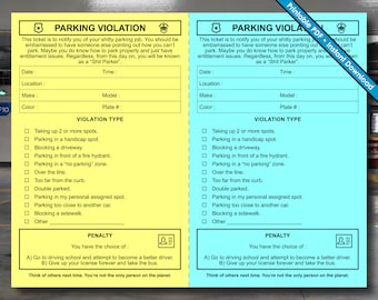 Parking Violation Ticket | Fake Parking Ticket | Printable PDF | Instant Digital Download