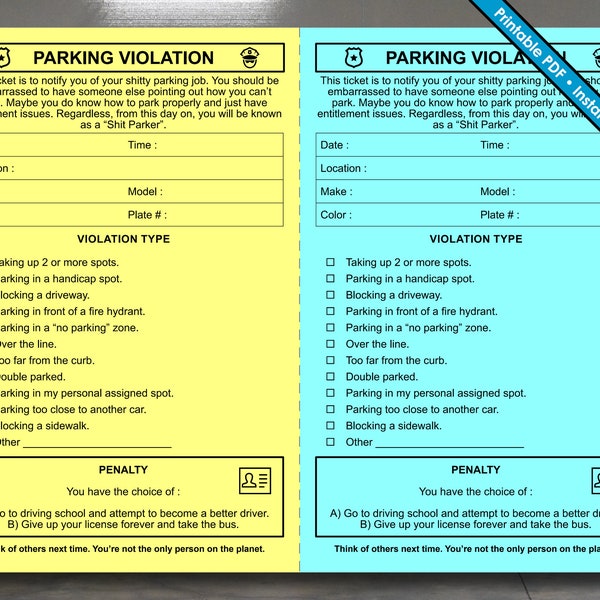 Printable Traffic Ticket - Etsy