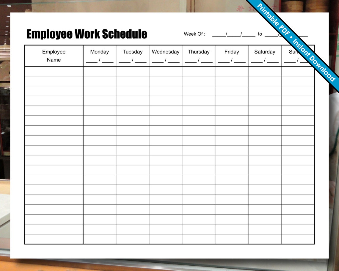 Weekly Employee Work Schedule Printable PDF Instant - Etsy