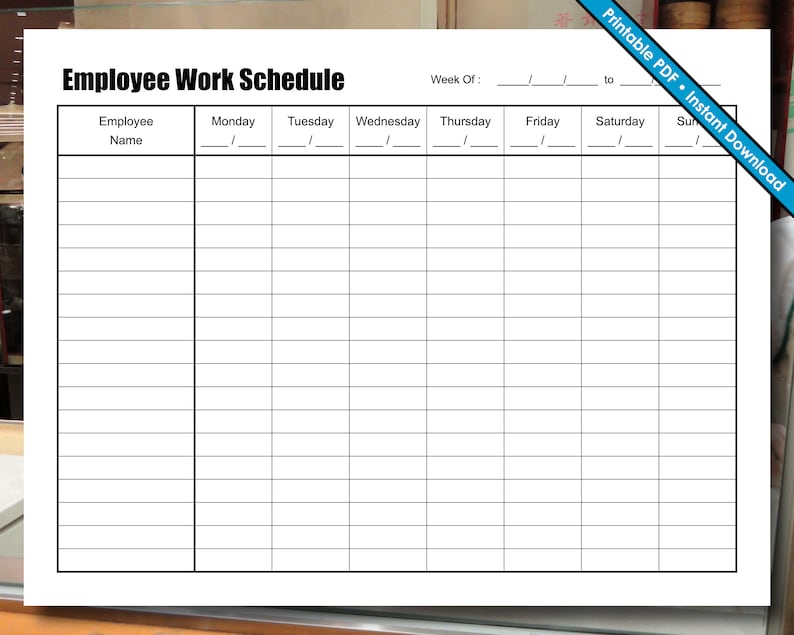 Weekly Employee Work Schedule Printable PDF Instant - Etsy Canada