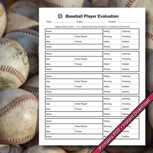 Baseball Player Evaluation Form: Skills Assessment (Printable PDF)