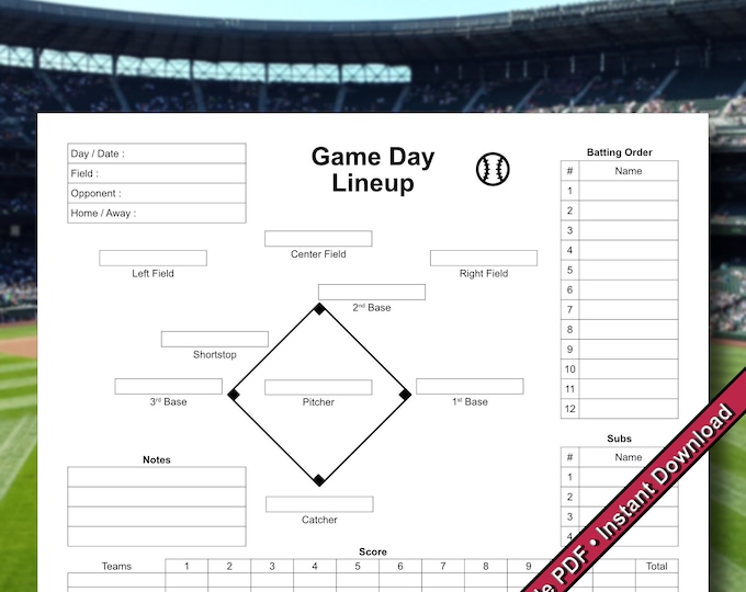 Editable Baseball Lineup Printable, Team Organizer, Tee Ball Roster