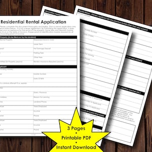 Residential Rental Application Form | Printable PDF | Instant Digital Download