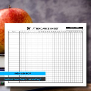 Attendance Sheet | Printable PDF Form | Instant Digital Download