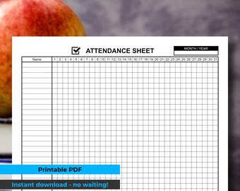 Attendance Sheet | Printable PDF Form | Instant Digital Download