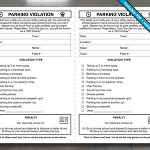 Parking Violation Ticket Fake Parking Ticket Printable PDF Instant Digital Download image 2