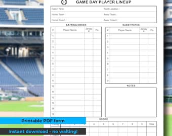 Modulo per la formazione dei giocatori per la partita di baseball / PDF stampabile / Download digitale immediato