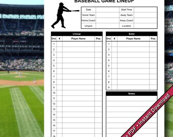 8u Game Day Roster Sheet.pdf Baseball Game Day Lineup Form Printable PDF Instant Digital Download - Etsy