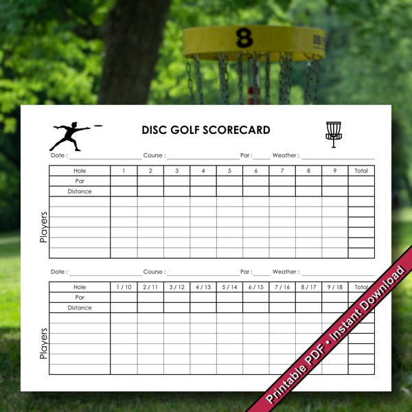 Disc Golf Scorecard | Frisbee Golf Scorecard | Printable PDF | Instant Digital Download