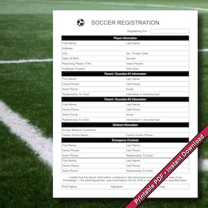 Formulaire d'inscription pour le soccer | PDF imprimable | Téléchargement instantané
