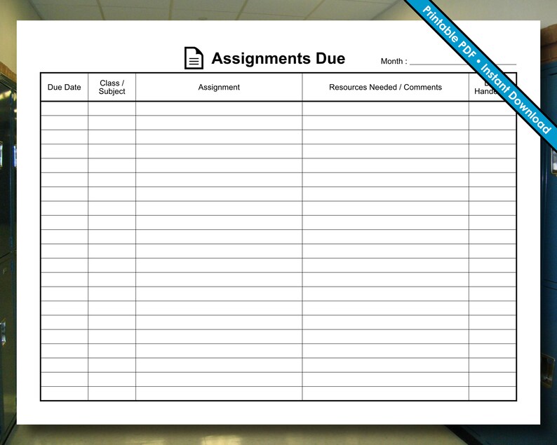 Assignments Due Sheet Printable PDF Instant Digital - Etsy Canada