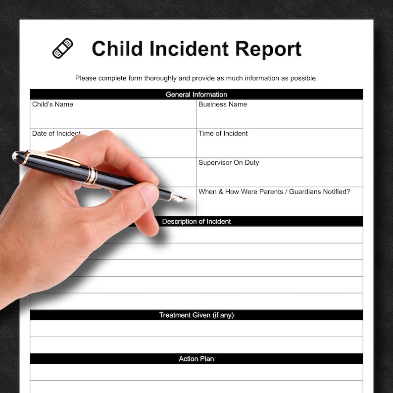 Child Incident Report Form Printable PDF Instant Digital Download ...