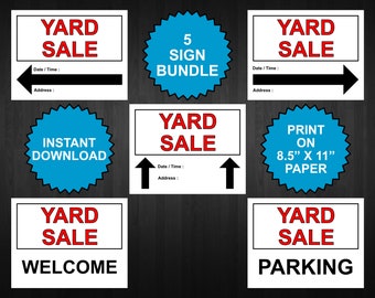 Yard Sale Signs | Printable PDF 5 Pack Bundle | Instant Digital Download