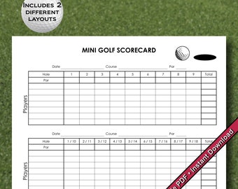 Minigolf Scorekarte | 2 verschiedene Stile | Druckbare PDF | Sofortiger digitaler Download
