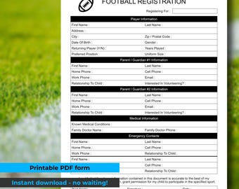 Modulo di registrazione per calciatori / PDF stampabile / Download digitale immediato