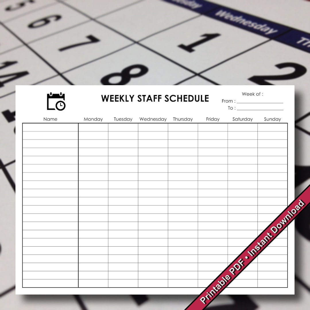 Weekly Staff Schedule | Weekly Employee Schedule | Printable PDF ...