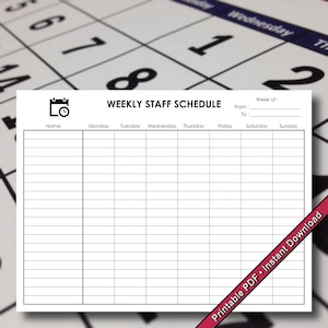 Weekly Staff Schedule Template: Printable Employee Shift Planner (PDF)